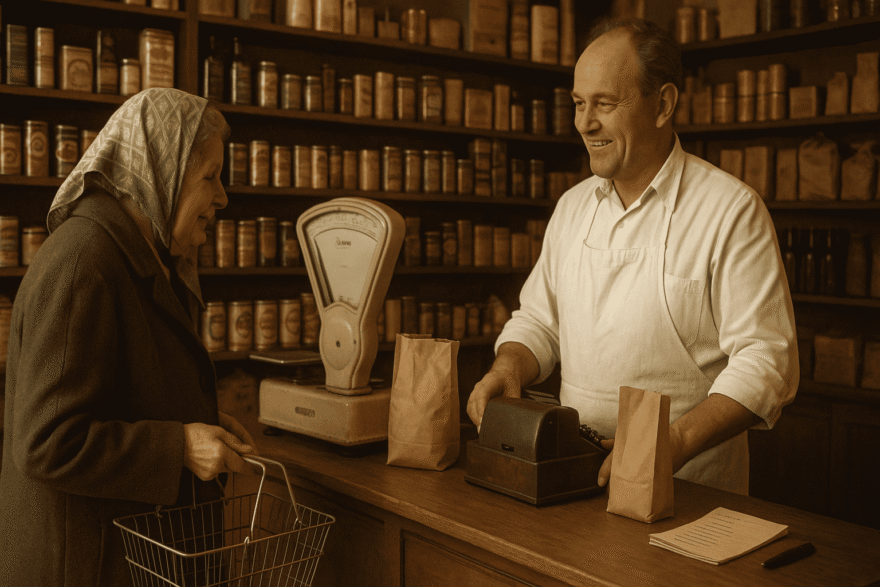 Ein Tante-Emma-Laden in Deutschland in den 60ern.