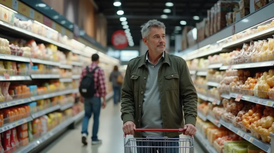 Ein Mann beim Einkaufen im Supermarkt.