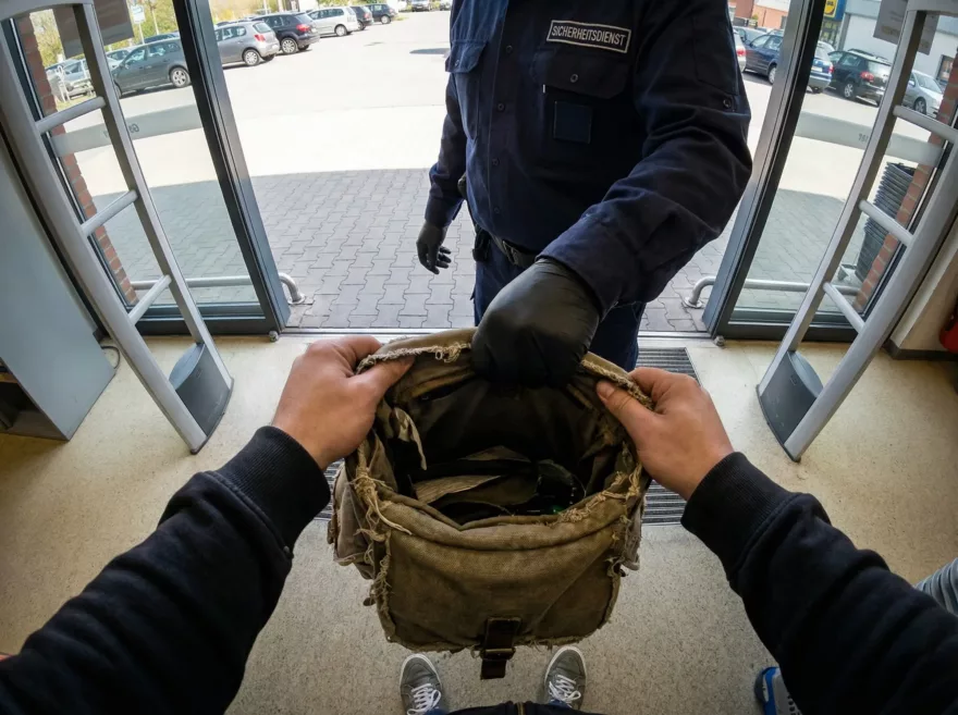 Ein Kunde wird beim Einkauf im Supermarkt kontrolliert.