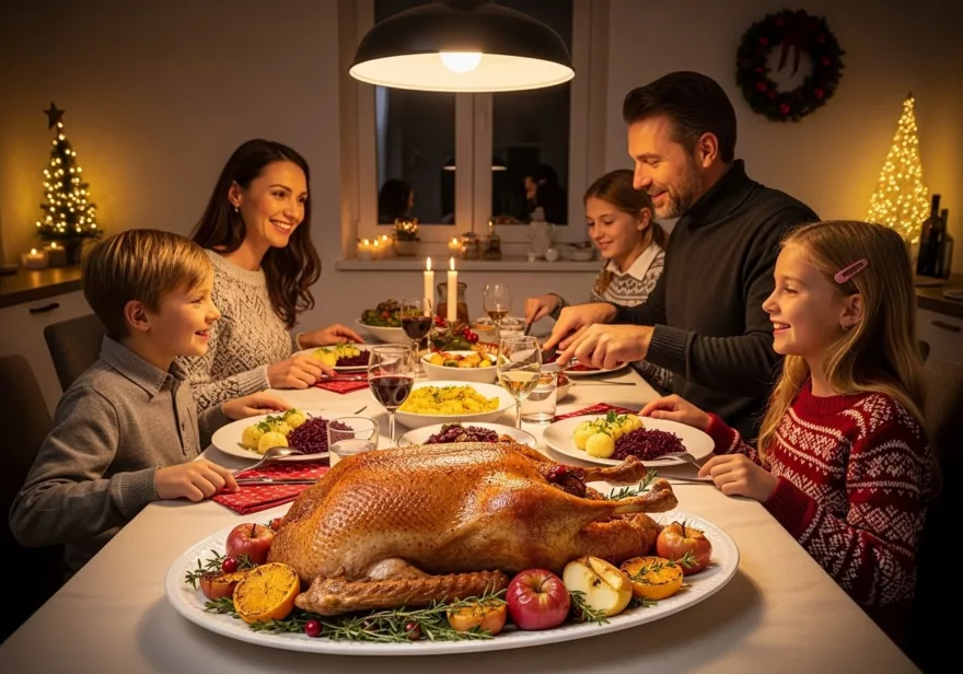 Eine Familie beim Weihnachtsessen