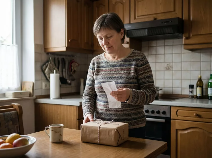Eine Frau prüft ihr Weihnachtsgeschenk