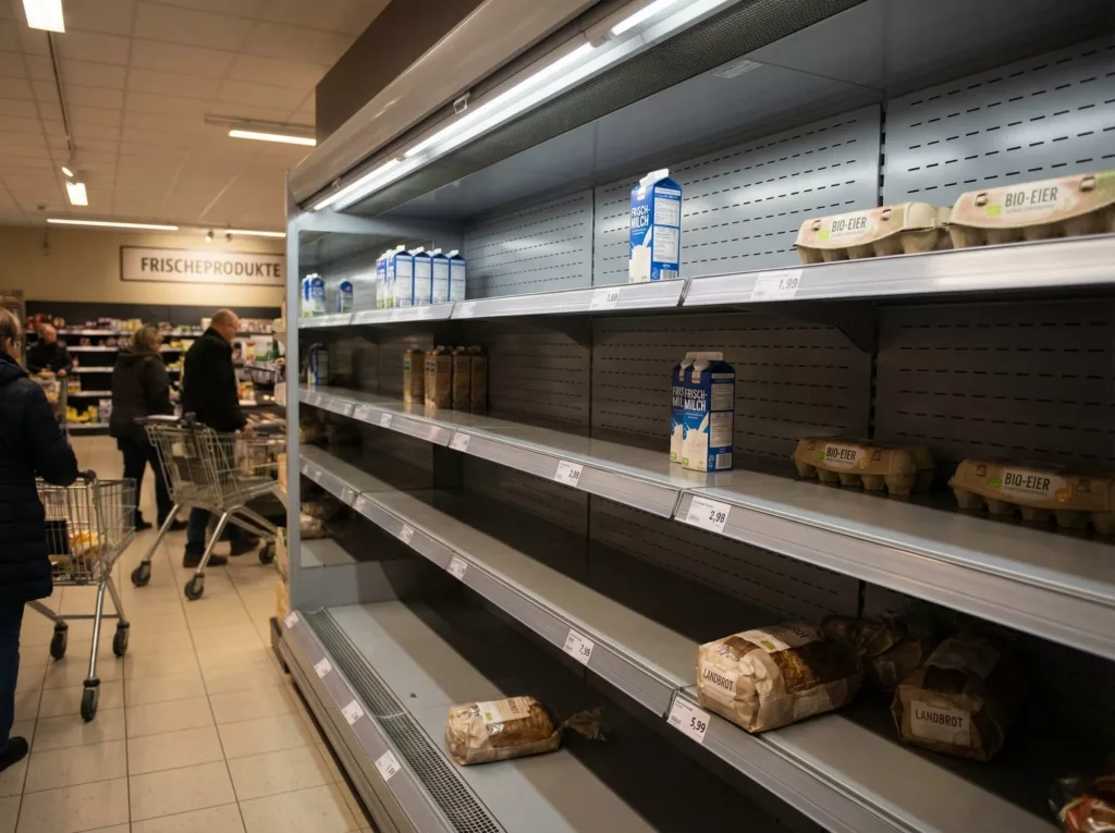 Leere Regale am Morgen im Supermarkt