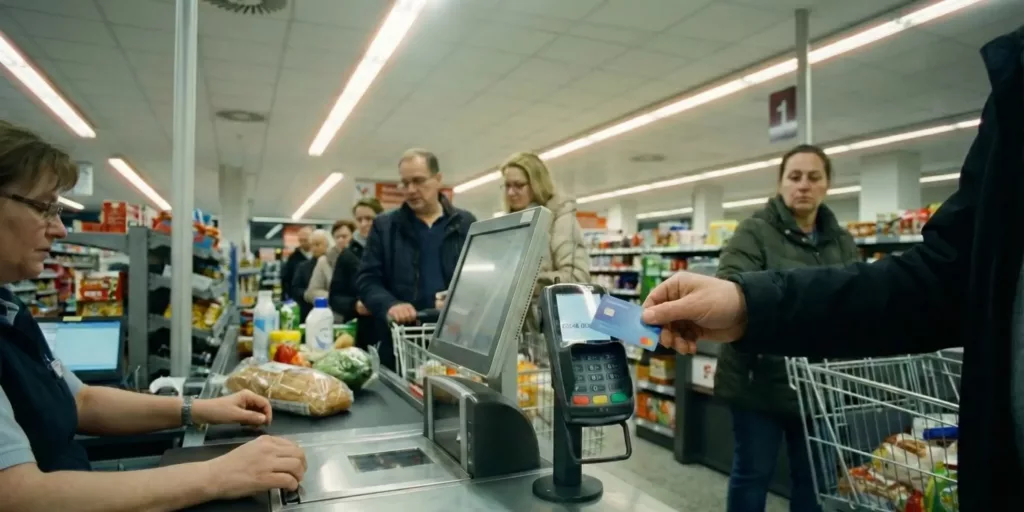 Eine Einkaufsszene im Supermarkt