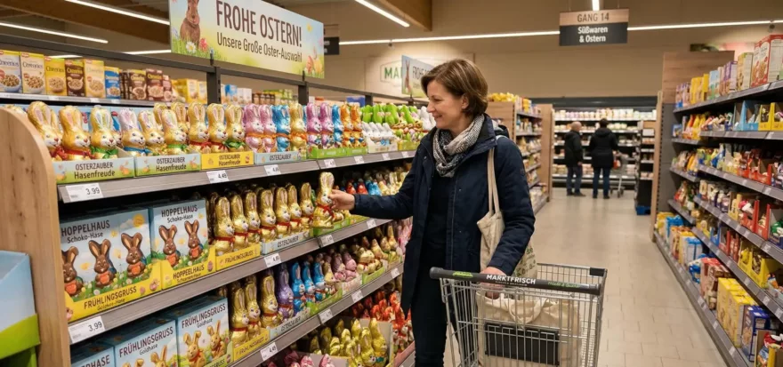 Im Supermarkt gibt es Osterschokolade zu kaufen