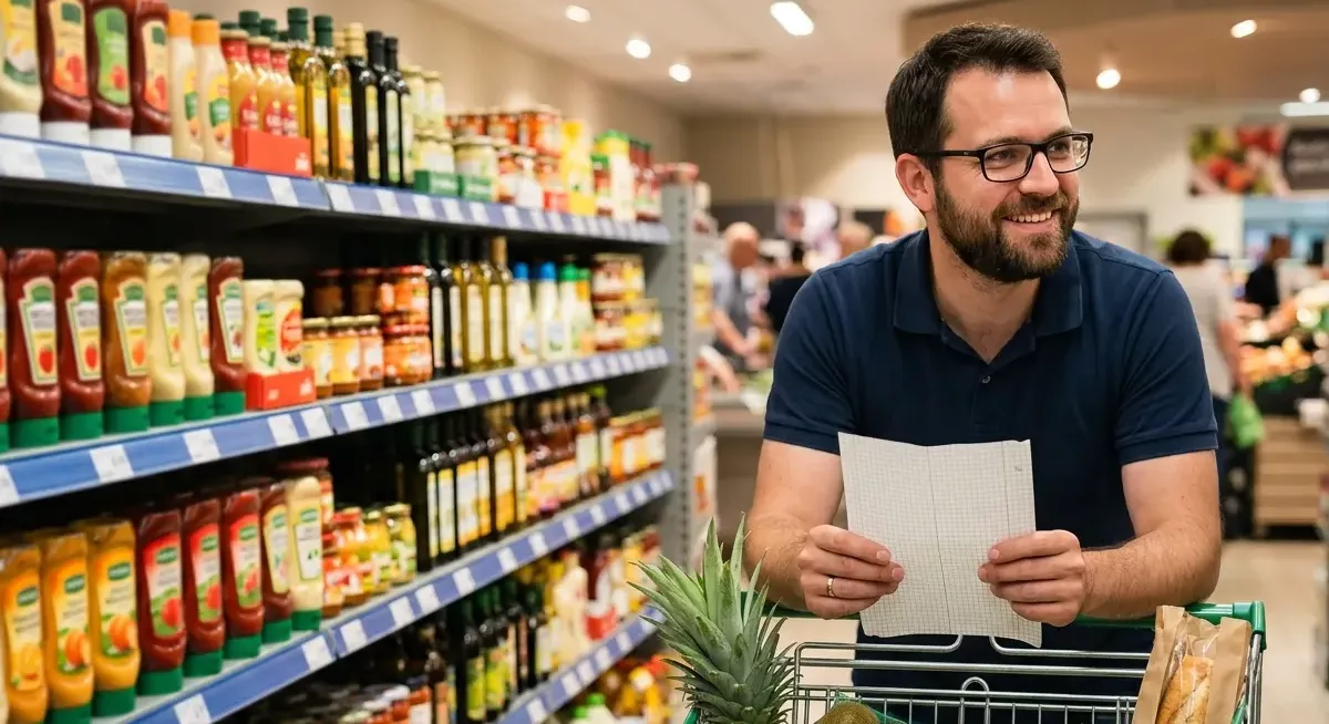Ein Mann kauft in einem Supermarkt ein