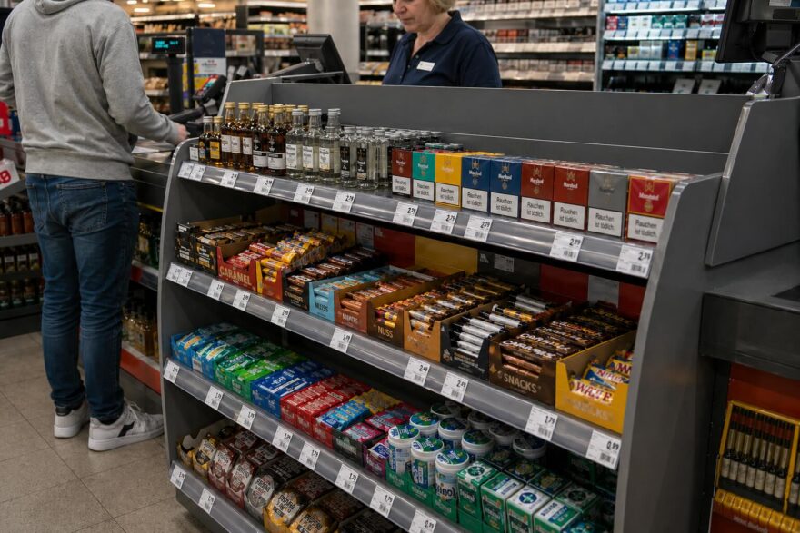 Eine Kasse im Supermarkt.