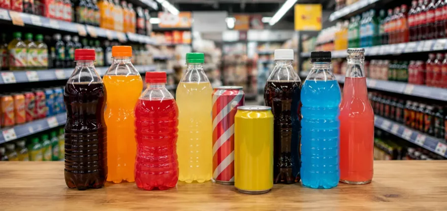 Zuckerhaltige Getränke in einem Supermarkt